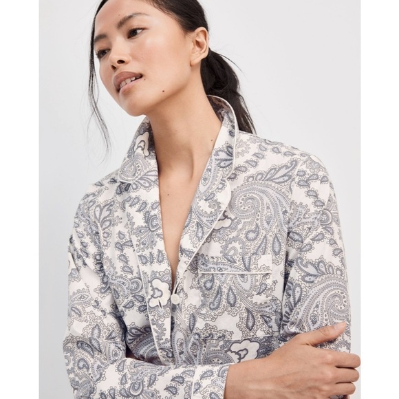 Haven Well Within Organic Cotton Poplin Grey Paisley Boho Sleep Shirt Dress Sz L - Picture 2 of 12